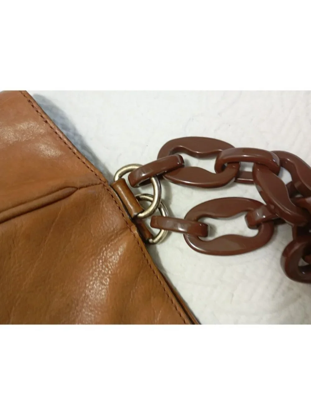 Banana Republic Brown Leather Chain Strap Tote Handbag Silver  Stylish Functiona
